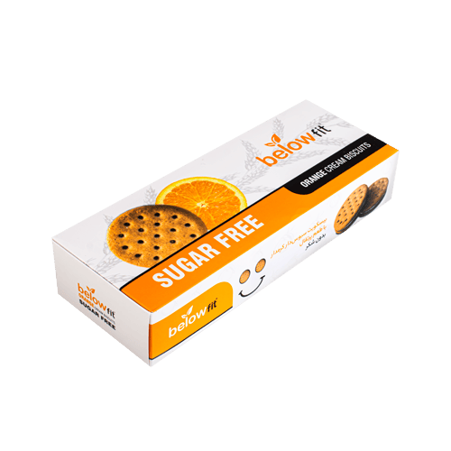 بیسکویت سبوس‌ دار کرمدار بدون قند با طعم پرتقال 450 گرمی بیلو Below